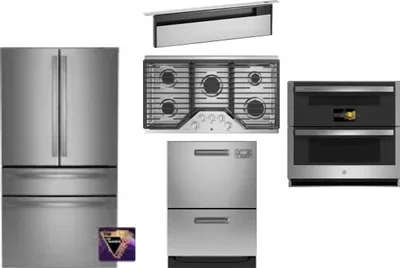 5 Piece Package Includes Refrigerator, Cooktop, Wall Oven, Hood And Dishwasher